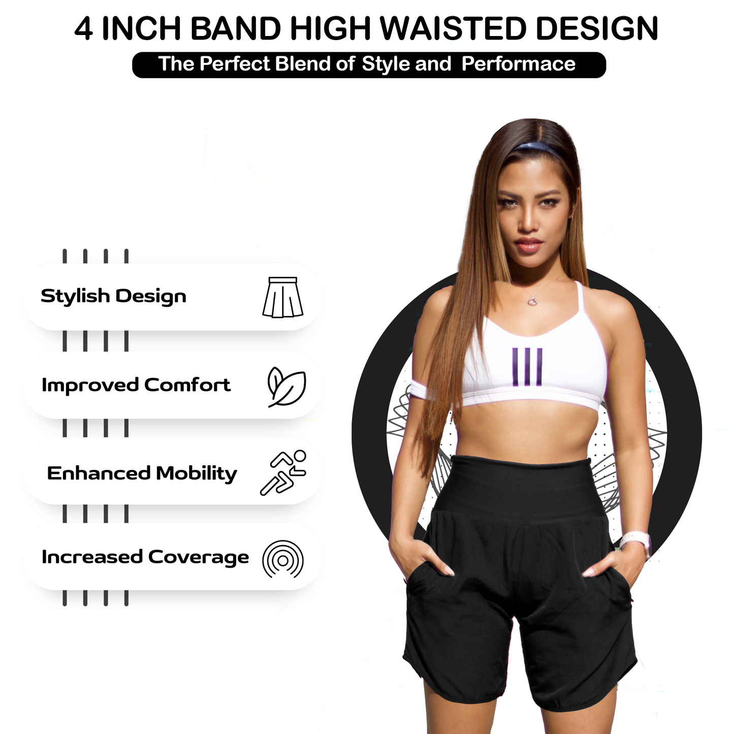 Womens High Waisted Athletic Shorts Long Inseam Quick Dry Running Shorts for Women with Zipper Pockets and Mesh Liner