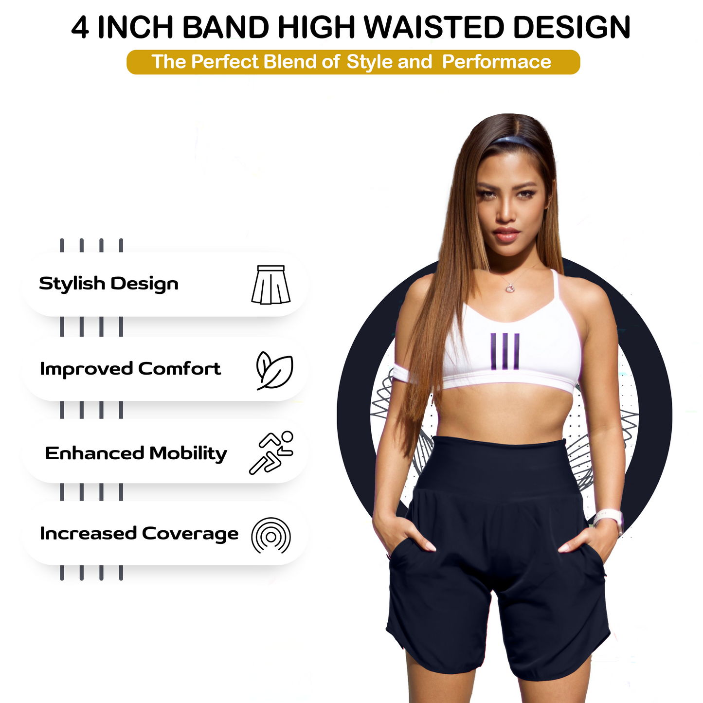 Womens High Waisted Athletic Shorts Long Inseam Quick Dry Running Shorts for Women with Zipper Pockets and Mesh Liner