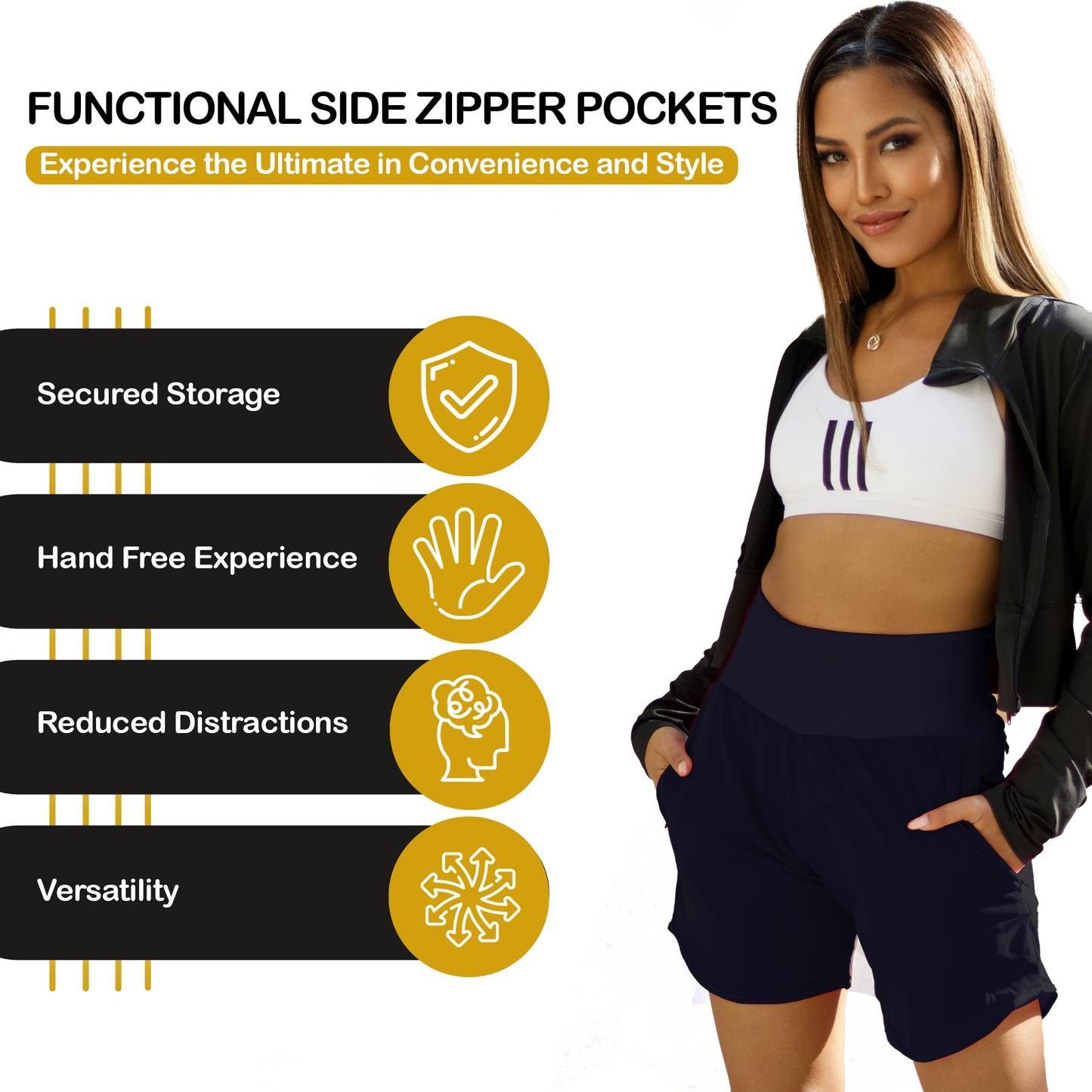 Womens High Waisted Athletic Shorts Long Inseam Quick Dry Running Shorts for Women with Zipper Pockets and Mesh Liner