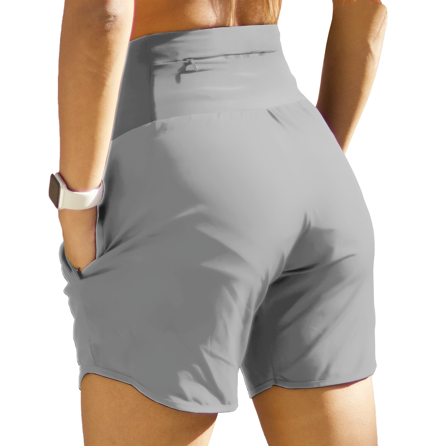 Womens High Waisted Athletic Shorts Long Inseam Quick Dry Running Shorts for Women with Zipper Pockets and Mesh Liner