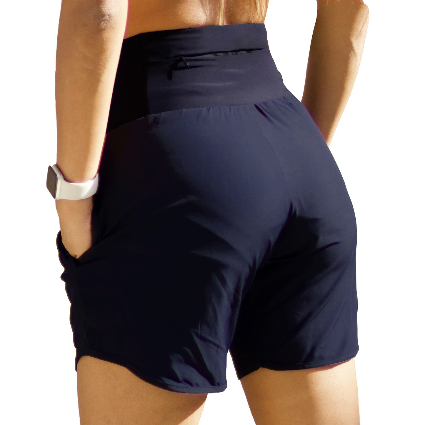 Womens High Waisted Athletic Shorts Long Inseam Quick Dry Running Shorts for Women with Zipper Pockets and Mesh Liner