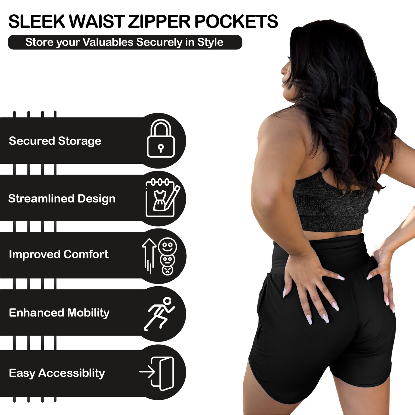 Womens High Waisted Athletic Shorts Long Inseam Quick Dry Running Shorts for Women with Zipper Pockets and Mesh Liner