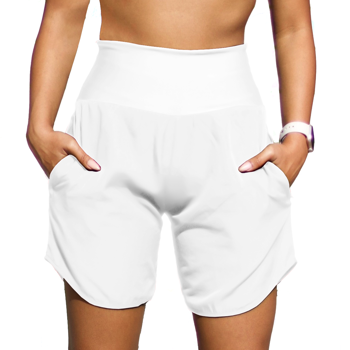 Womens High Waisted Athletic Shorts Long Inseam Quick Dry Running Shorts for Women with Zipper Pockets and Mesh Liner